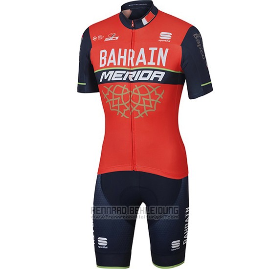 2017 Fahrradbekleidung Bahrain Merida Rot Trikot Kurzarm und Tragerhose